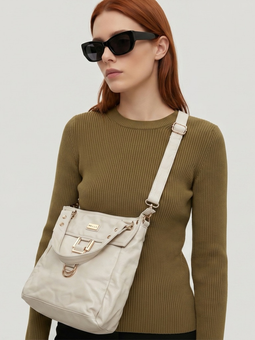 Bella Cream BoHo Large Leather Handbag Purse Gold Hardware—Gorgeous!!!!!!
